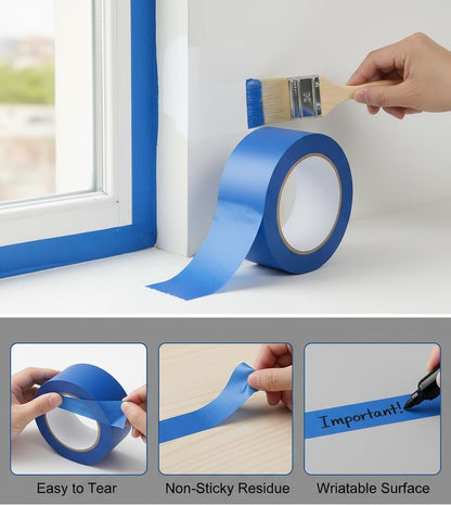HALFOPM Painters Tape 2 Inch Wide, 10 Rolls Blue Masking Tape for Painting, Walls, Crafts & Home Improvement - 55 Yards per Roll