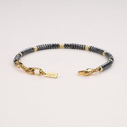 GAVU Crystal Jewelry, Stainless Steel Hematite Stone Beaded Bracelet for Men, 18K Gold-Plated Bracelet for Men