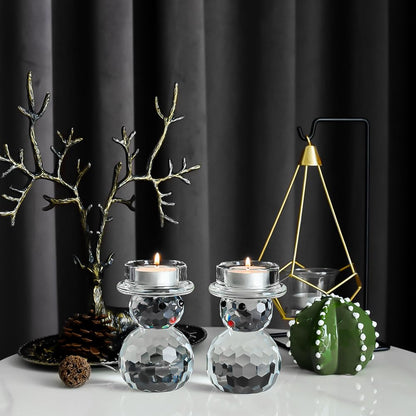2 Pcs Crystal Christmas Candle Holder Snowman Christmas Candlestick with Cute Shape Home Table Decorations for Winter Xmas Farmhouse Kitchen Decor