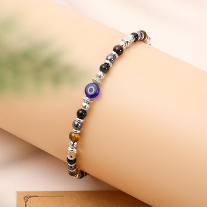 MTJAHPS Protection Bracelet, empath protection, black obsidian Crystals and Healing Stones Bracelet for Women ，Luck ，Anxiety and Stress Clam Bracelet (Friend-Evil Eye Triple Threat Protection)