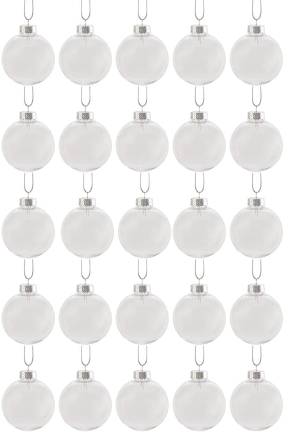 Creative Hobbies® - Bulk Value Pack of 25 pcs - 67mm (2-5/8 Inch) Round Clear Plastic Ball Ornaments - Great for Crafting DIY Christmas Ornaments