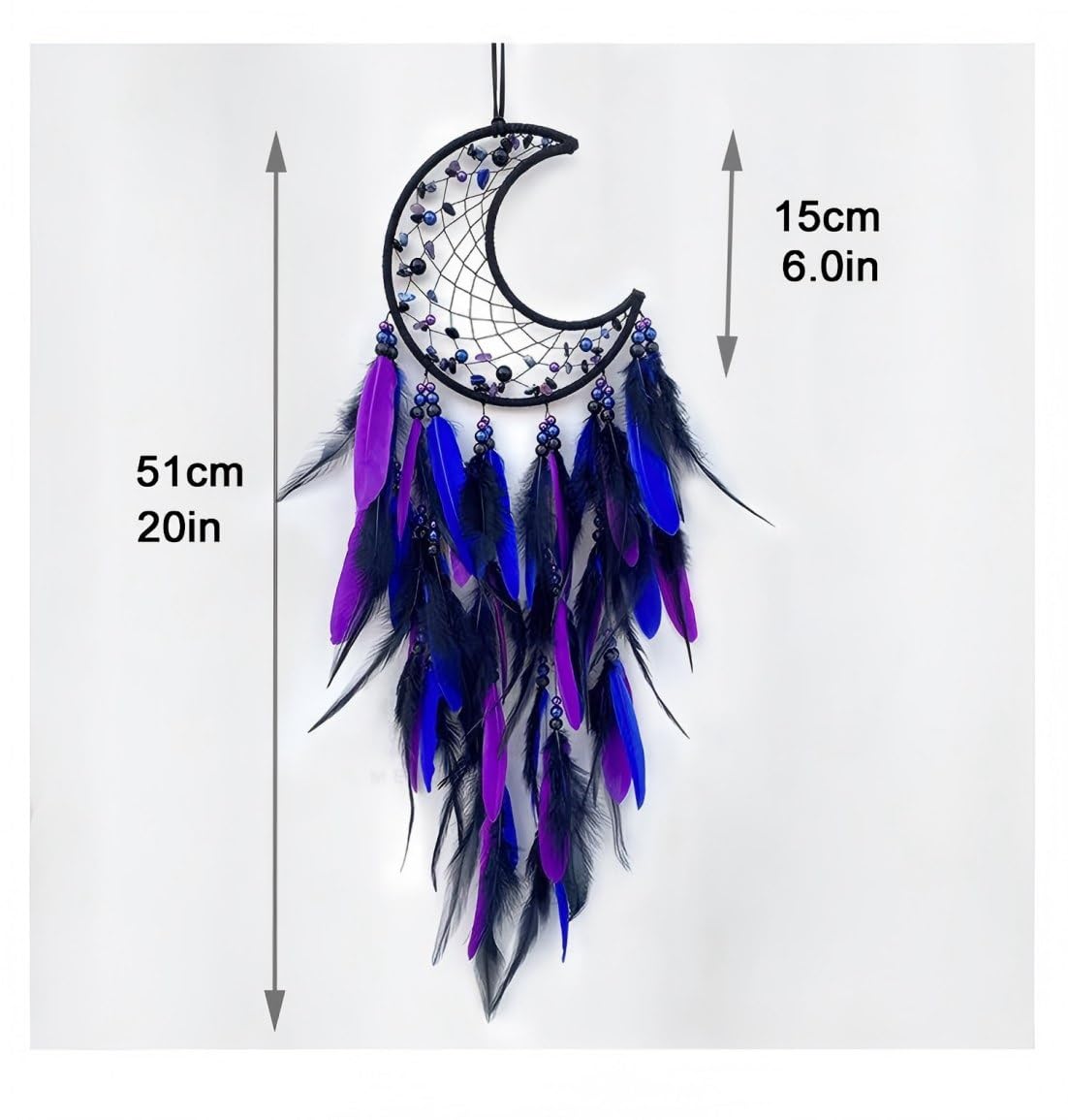 BELACASA Moon Dream Catcher Handmade for Bedroom Purple and Blue Feather Dream Catchers for Home Decoration Ornaments for Bedroom Wall Hanging (Purple Feather - 1pc)