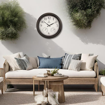 18 inch Outdoor Clocks for Patio Large Waterproof with Thermometer - Black Indoor Outdoor Clock with Temperature and Humidity for Wall - Weatherproof, Accurate & Easy to Read for Pool, Patio & Garden