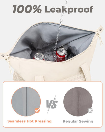 Puffer Cooler Bag 35 Cans Insulated Soft Cooler for Women Lightweight Ice Chest Leakproof & Portable Lunch Coolers for Picnic, Beach, Camping, Work, Travel, Trip (Beige)