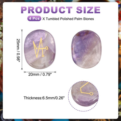 MECCANIXITY 4Pcs Engraved Chakra Stones with Reiki Symbols, Amethyst Reiki Healing Crystal Gemstone 7 Chakra Crystal Stones Tumbled Palm Stone for Anxiety Relieve