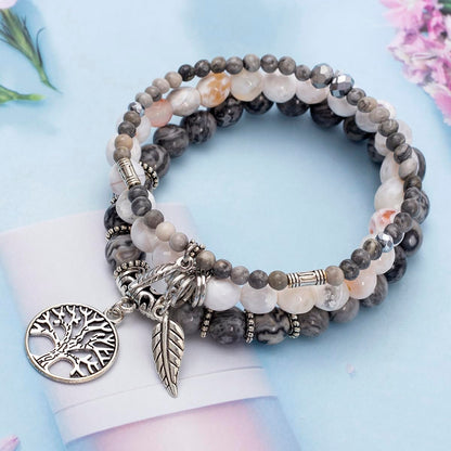 Jardme Healing Crystal Bracelets for Women, 8mm Beaded Natural Stone Stretch Chakra Bracelets Tree of Life Bracelet Jewelry Gifts for Women