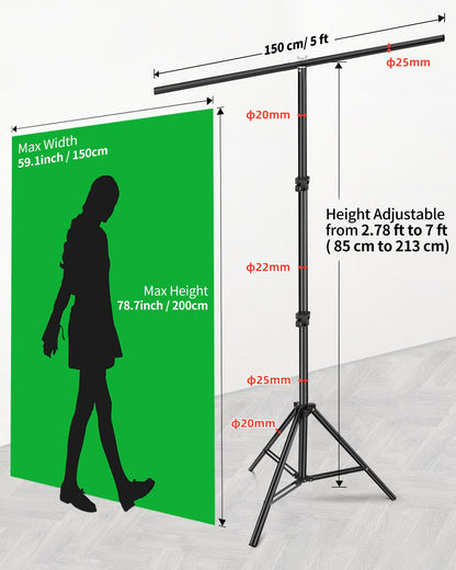 HEMMOTOP 7x5 ft(HxW) Green Screen Stand Kit, 6.5x5 ft Green Screen Backdrop with Stand for Streaming, Gaming, Zoom, Portable Greenscreen Background Kit with Clips & Carrying Case