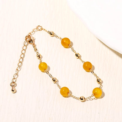 Xfoxstal 14K Gold Plated Chain Bracelets for Women Crystals and Stones Bracelets Jewelry Adjustable (Yellow Agate)