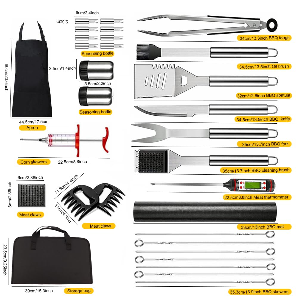 30PCS Portable Grilling Accessories Kit,BBQ Accessories Set with Storage Bag,Stainless Steel Barbecue Tool Set with Apron, for Outdoor,Camping,Backyard Grill Accessories Sets,Man Best Barbecue Gift