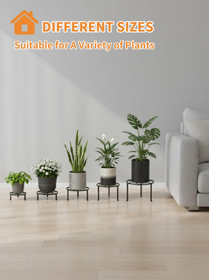 NQW 5 Pack Plant Stand Metal Flower Pot Stand Holders Indoor Tall Plant Rack Plant Round Black Plant Shelf For Living Room, Garden, Balcony