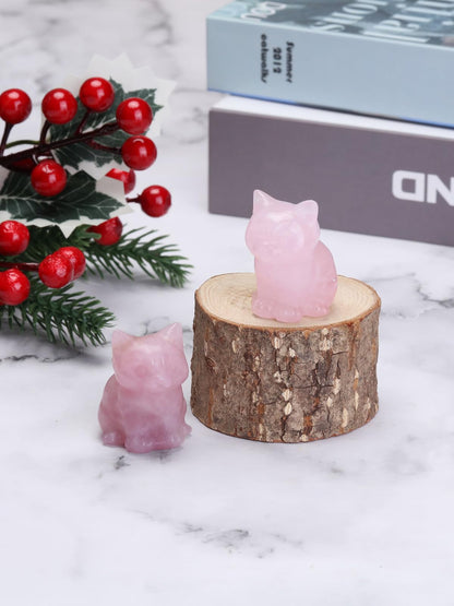 CrystalTears Rose Quartz Crystal Cat Figurine Carved Healing Crystal Gemstone Cat Lucky Cute Stone Cat Statue for Home Office Desk Meditation Decor Crystal Gifts for Women Men Cat Lover Christmas