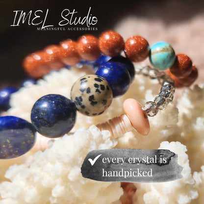 Handmade Jewelry: Crystal Bracelets for Women with Natural Gemstones - Boho Gifts by IMEL Studio (Dalmatian Protection Talisman for grounding and well-being)