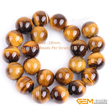GEM-Inside Natural 18mm Large Tiger Eye Gemstone Loose Beads Round Crystal Energy Stone Power for Jewelry Making 15''