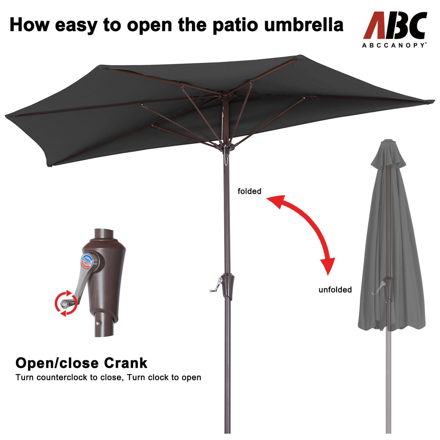 ABCCANOPY Patio Umbrella 9FT - Outdoor Half Umbrellas for Patio, Backyard, Garden, Deck (Dark Gray)
