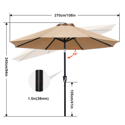 ABCCANOPY 9FT Outdoor Patio Umbrella, 8 Ribs Table Umbrella w/Crank for Easy Set Up, Suitable for Garden, Lawn, Deck & Backyard (Turquoise)