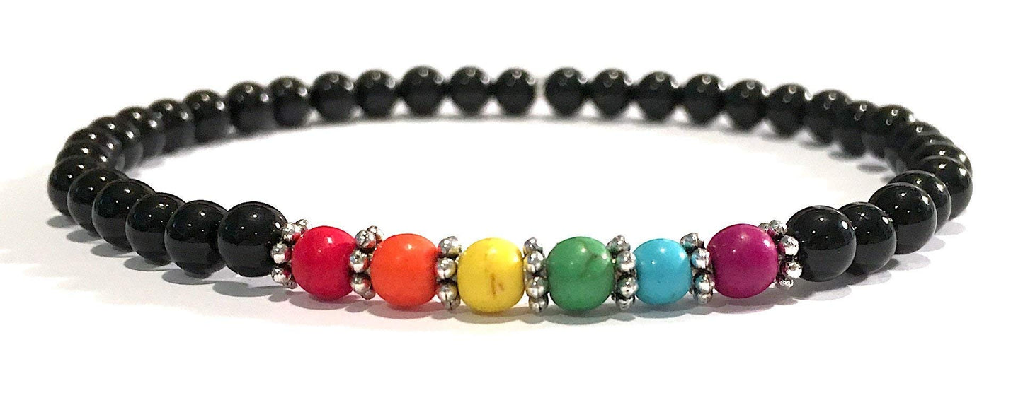 Handmade Chakra Black Tourmaline and Howlite Healing Bracelet 4mm beads 7 Inches