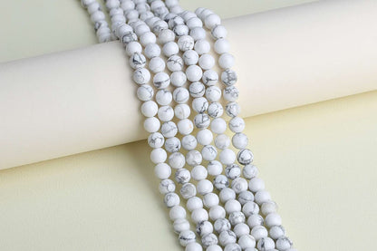 LAIDANLA White Howlite 8mm Natural Stone Beads Round Loose Gemstone Stone Beads for DIY Bracelet Necklace Earrings Jewelry Making Polishing Genuine Real Beading 96PCS 2 Strand 32"