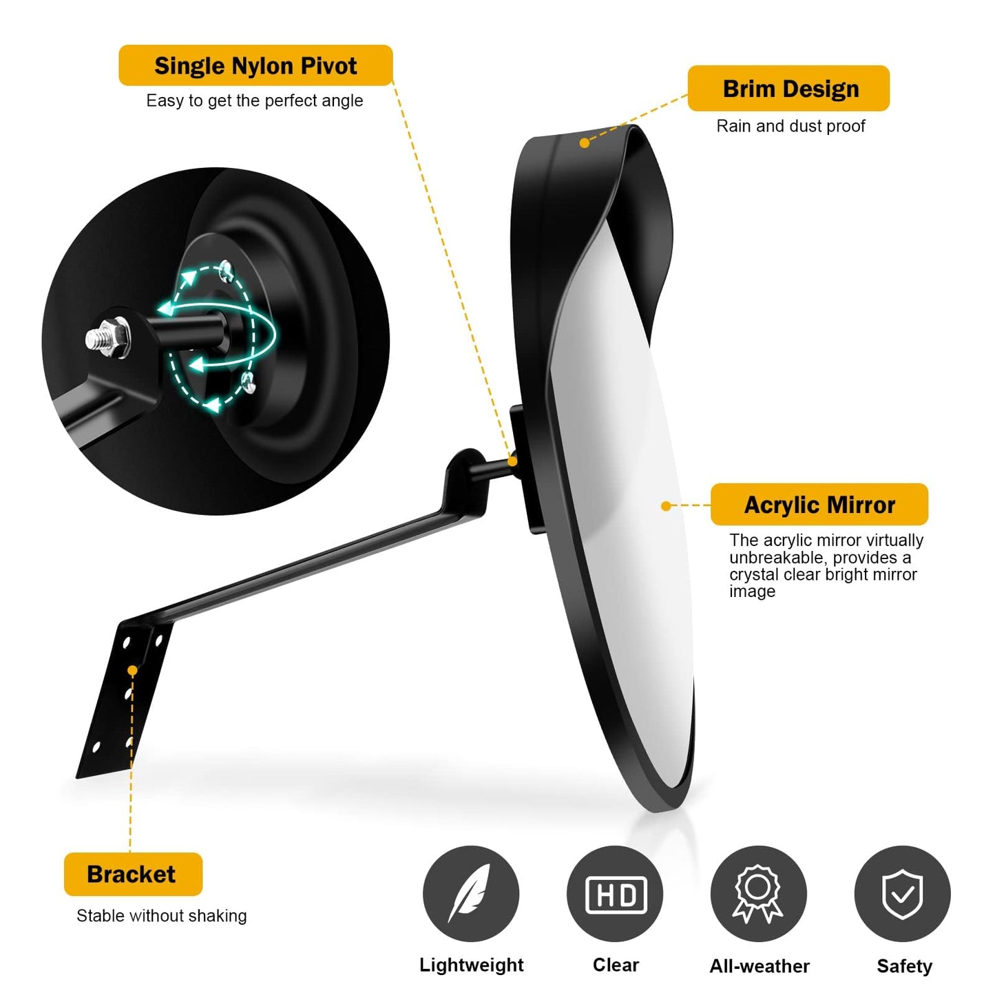Angooni 16" Convex Driveway Mirror, Upgrade Wide Angle View, Adjustable Blind Spot Mirror, Traffic Mirrors, Security Mirrors Indoor and Outdoor, Parabolic Safety Mirrors