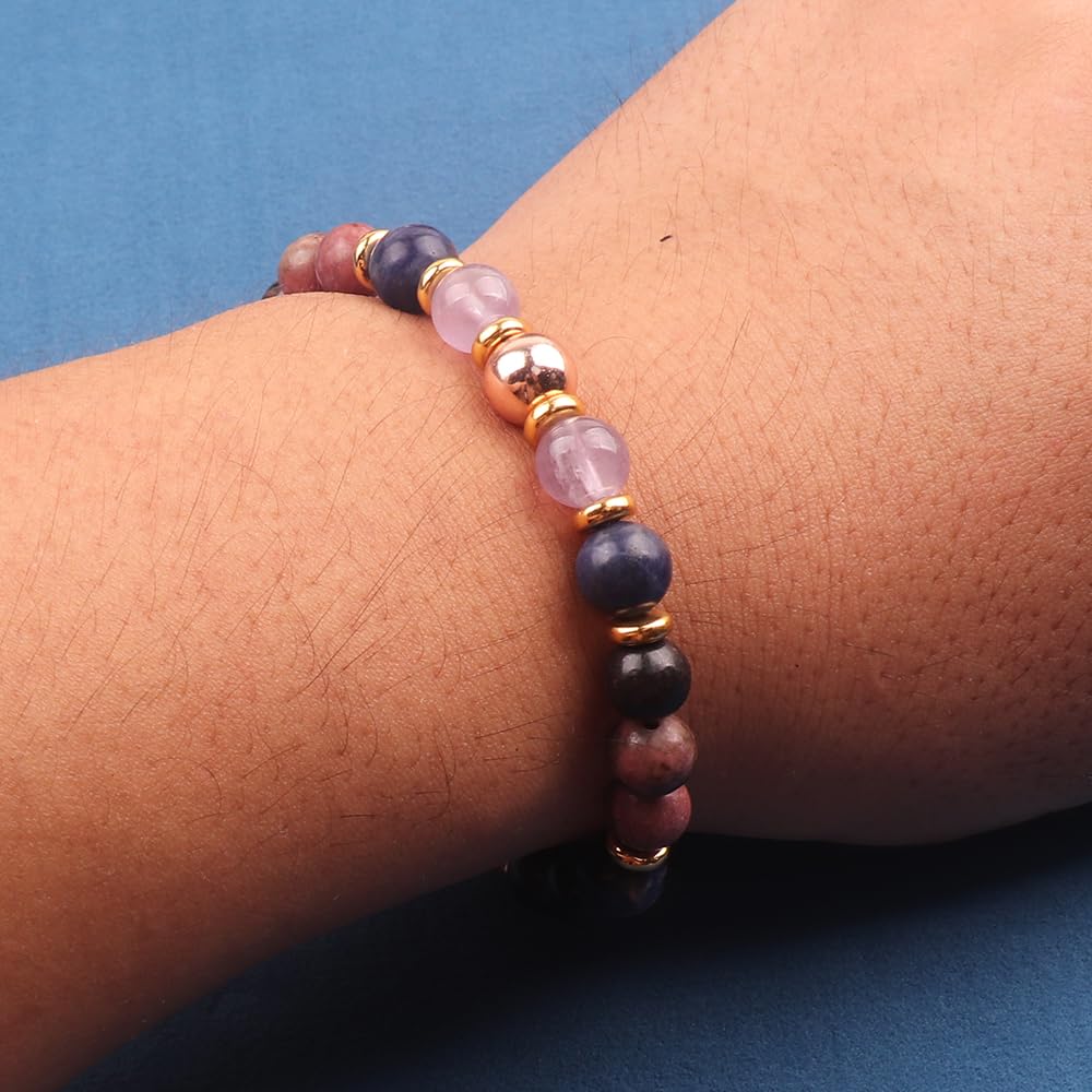 KSQS Healing Stone Bead Bracelet for Women, Natural Gemstones Balance Protection Bracelet, Spiritual Crystal Beads Bracelet Anxiety Relief with Meaning Card(#51)