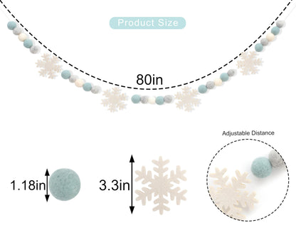 Snowflake Felt Ball Garland - Winter Birthday Home Decorations,Frozen Snowflake Garland Photo Props,Winter Wonderland Felt Ball Banner,Felt Snowflake Mantel Wall Hanging Decoration