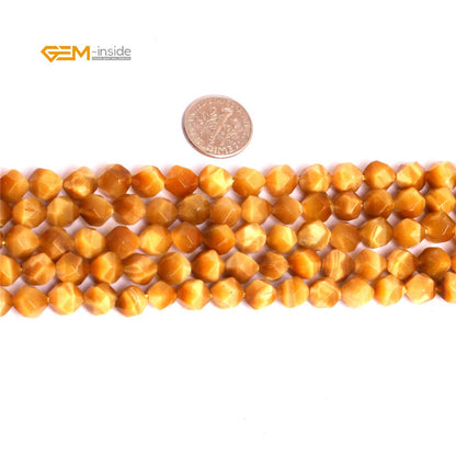 GEM-Inside Natural 8mm Gold Yellow Tiger Eyes Gemstone Loose Beads Faceted Cambay Crystal Energy Stone Power for Jewelry Making 15"