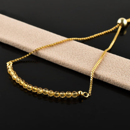 InfinityGemsArt Citrine Bracelets For Women Mother's Day, November Birthstone Jewelry, Micro Yellow Beads Beaded Stone Bolo Slider Crystals Gemstones Jewelry, 14K Gold Plated Adjustable Chain, Gift For Her