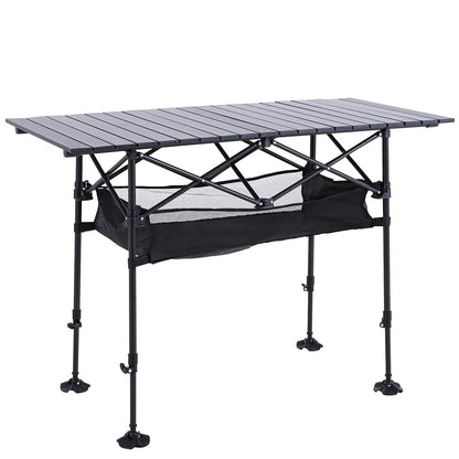 ALPHA CAMP Camping Table Outdoor Portable Adjustable Aluminum Table with Storage for Grill Travel Picnic Beach BBQ Backyards