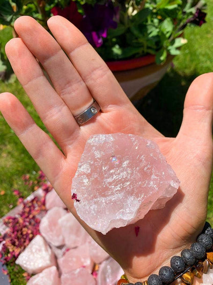 Zenkeeper 1Lb Natural Raw Rose Crystal Large Rose Quartz Stone Rough Gemstones Fountain Bulk Rocks for Tumbling, Cabbing, Polishing, Wire Wrapping, Wicca & Reiki Crystal Healing