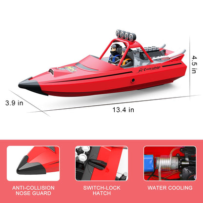 Hitish RC Boat for Kids Adults 2.4GHz Remote Control Boats with LED Light for Pool Lakes Water, 20MPH Fast Speed Racing Jet Boat, Boat Toy for Boys Girls, 2 Rechargeable Batteries 40+ Mins, Red