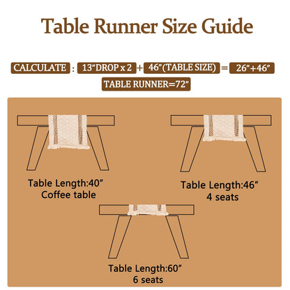 Niviy Boho Table Runner for Summer Home Decor 72 Inches Long Farmhouse Macrame Table Runner Cotton Linen Woven Table Runners for Fall Dining Table Decoration, Beige & Brown