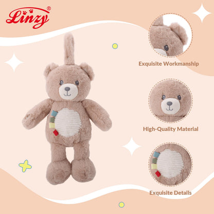 Linzy 10" Light-Up Baby Stroller Toy – Musical Bear Baby Soother, Soft Teddy Bear Plush Stuffed Animal with LED Night Light & Lullaby Music, Birthday Christmas for Newborns Toddlers Kids