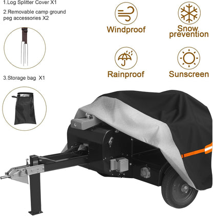 Goctoke 1200D Log Splitter Cover with Orange Reflective Strips, High Visibility Wood Splitter Protector for 15-60 Ton (94.5" x 49.6" x 41.7"), All Weather Tarp with Ground Stakes