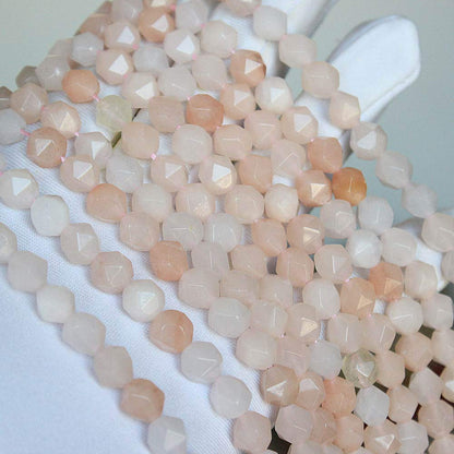 MJDCB Best Sellers Natural Stone Beads Faceted Polygon Pink Aventurine Crystal Energy Stone Healing Power for Jewelry Making(8mm)