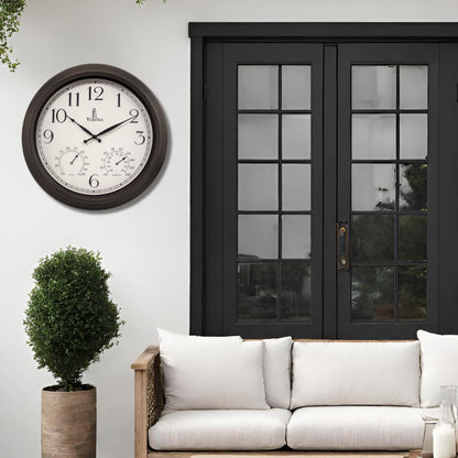 18 inch Outdoor Clocks for Patio Large Waterproof with Thermometer - Black Indoor Outdoor Clock with Temperature and Humidity for Wall - Weatherproof, Accurate & Easy to Read for Pool, Patio & Garden