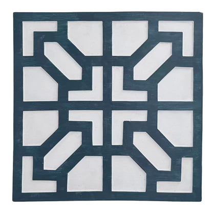 2 Pack Square Stepping Stones, 10” Cement Garden Path Stones in Moroccan Tile Design, Modern Geometric Outdoor Patio Decor, Weather-Resistant (Midnight Indigo)