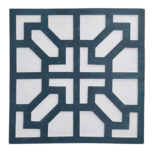 2 Pack Square Stepping Stones, 10” Cement Garden Path Stones in Moroccan Tile Design, Modern Geometric Outdoor Patio Decor, Weather-Resistant (Midnight Indigo)