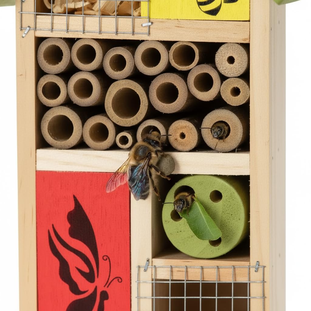 Premium Bug Hotel Kit Cedar Wood Insect Hotel Insect House - Backyard Bee House, Nesting Habitat Shelters, Garden Shelter for Bees, Butterflies, Bugs,Heavy Duty Thickness Colorful