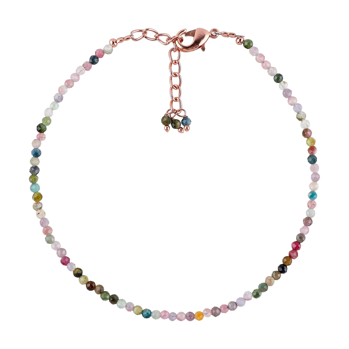 NJCRAFT Tourmaline Bracelet for Women | Natural Multicolor Gemstone Micro Bead Bracelet (11–13 Carat) | Rose Gold Plated Adjustable Chain 7+1 Inch | Handmade Minimalist Jewelry Gift