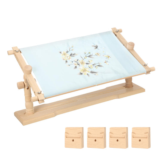 PATIKIL Embroidery Hoop Stand, Adjustable Rotated Beech Wood Cross Stitch Stand Holder Scroll Frame for DIY Art Craft, Sewing, Needlework Projects, Style 2
