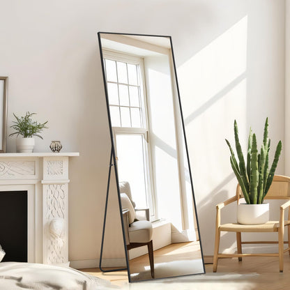 Aidoly Mirror Full Length, Upgraded 16"x59" Body Wall Mirrors with Shatter-Proof Glass, Floor Standing, Hanging or Leaning, Tall Mirror with Stand Aluminum Alloy Frame for Bedroom Cloakroom