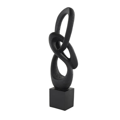 Deco 79 Polystone Abstract Decorative Sculpture Intertwined Loop Home Decor Statue with Block Base, Accent Figurine 6" x 4" x 20", Black
