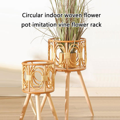 WAGHAVEN Rattan Plant Stand, Wicker Plant Baskets Indoor, Handmade Woven Wooden Planter With Legs, Floor Planter Baskets Rack For Indoor Outdoor Decorations - 16" & 21" (21in)