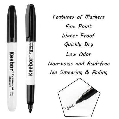 Keebor Permanent Markers Bulk, 60 Pack Black Permanent Markers, Quick Drying & Fade Resistant, Fine Point Marker Set for Wood, Plastic, Paper, Metal