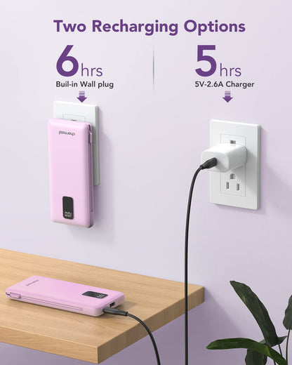 charmast Portable Charger with Built-in Cables & Wall Plug, 10000mAh Portable Power Bank, External Battery Pack Travel Essentials Compatible with iPhone 16/15/14/13, Samsung, iPad etc