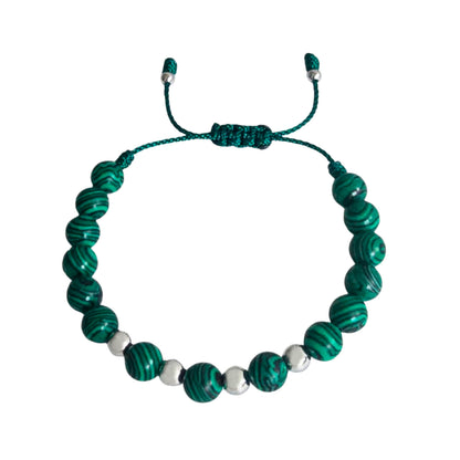 Sabeli Handmade Bracelets Real Natural Stones Healing Protection Focus 8mm Bead Adjustable Macrame Women Men Gemstone Gift (Malachite)