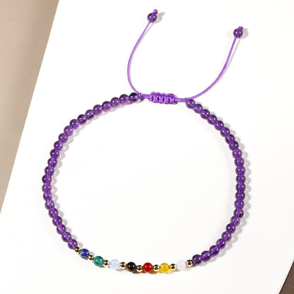 Jewever 7 Chakra Ankle Bracelets for Women Beach Foot Healing Crystals Lava Rock Essential Oils Diffuser Worry Stone Energy Balancing Meditation Yoga gifts (Amethyst)