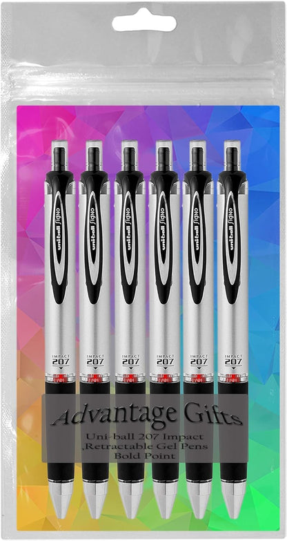 Advantage Gifts 207 Impact RT Retractable Gel Rollerball Pen, Bold Point (1.0mm), Red Ink, 6 Count, Bundle with Plastic Reusable Pouch