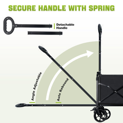 Collapsible Folding Wagon Cart with Wheel - 360LBS Heavy Duty Foldable Wagon Carts with All Terrain Wheels & breakes, Portable Lightweight Wagon Cart for Sports/Groceries/Camping/Fishing/Gardening