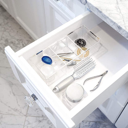 Isaac Jacobs Clear Acrylic 3 Section Organizer- Three Compartment Drawer Tray and Storage Solution for Office, Bathroom, Kitchen, Supplies, and More (Clear)