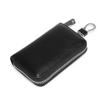 Funny Live Genuine Leather Key Holder Bag with 4 Card Slot & 6 Hooks & 1 Access Card, Key Case for Men & Women (Black Plus)
